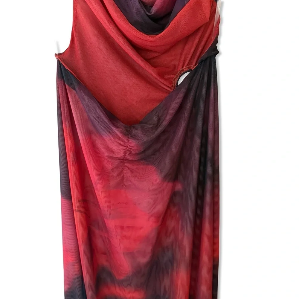 Jaded London Vixen Red Maxi Dress micro mesh print cut out Revolve NWT 2